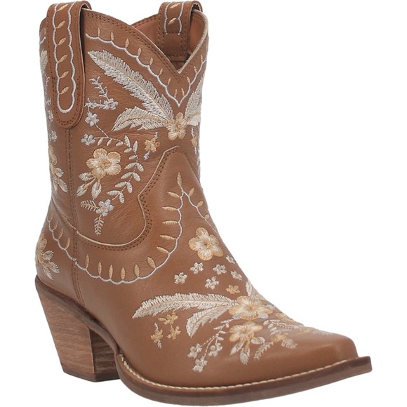 Dingo Primrose Leather Bootie, Brown Embroidered Floral Western Boots, Size 8.5 - Picture 3 of 16